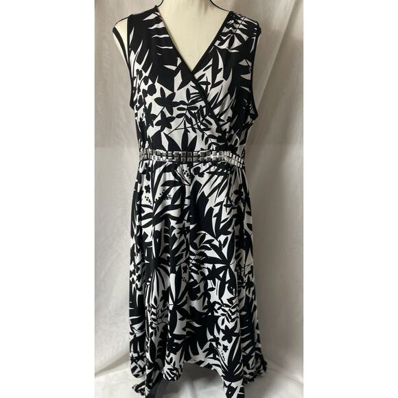 NY Collection Women's Large Dress Floral Black/White Sleeveless Sheath Cocktail - Picture 1 of 7